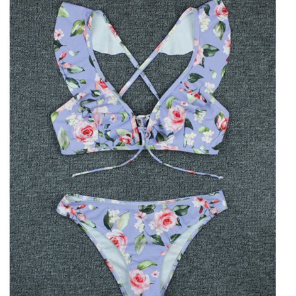 Floral Ruffle Top Bikini